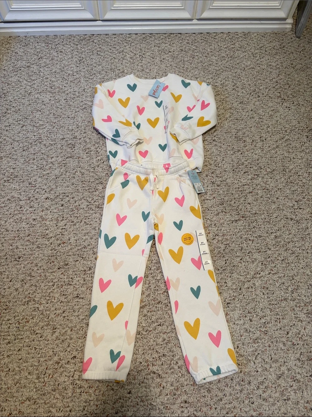 Cat & Jack White Set with Pink, Mustard & Teal Hearts